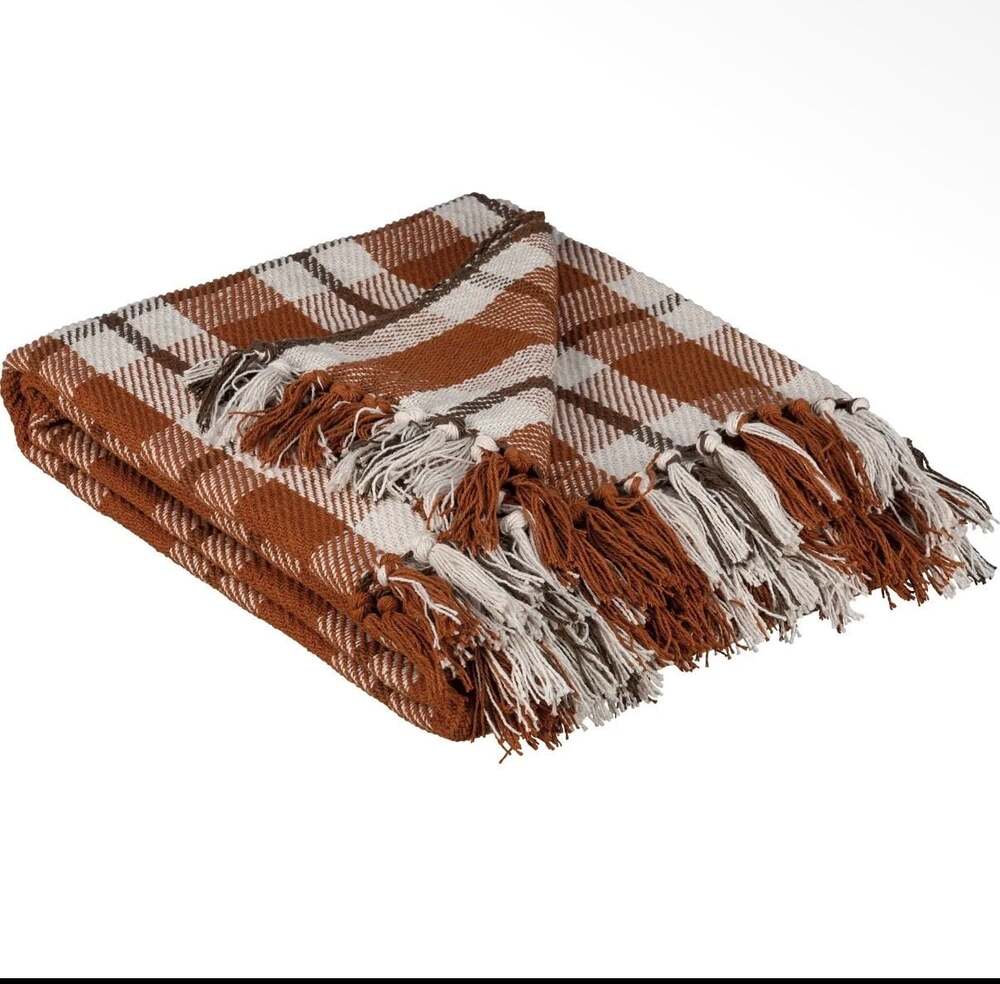 Rust Orange & Brown Fall Plaid Throw Blanket